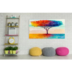 Quadro moderno 155x65 cuori albero della vita antracite rosso per soggiorno  - 45D8